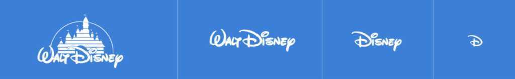 Disneyn logosta tehdyt eri kokoiset ja näköiset versiot eri käyttökohteisiin.
